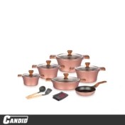 تصویر سرویس قابلمه 14 پارچه کاندید مدل سزار رزگلد براق candid pot service 14 pieces model caesar shiny rose gold