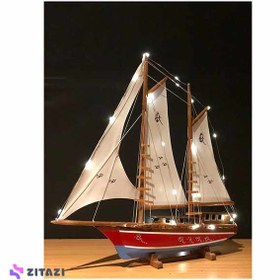 تصویر ماکت کشتی چوبی لاپیدار مدل Lapidaria Wooden Ship Model with Illuminated Sailing 