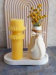 تصویر ست دکوری سنگ مصنوعی و شمع تزئینی مدل پارلا و خمره 