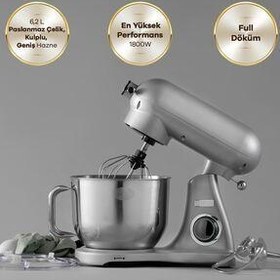 تصویر Karaca Powercast Chef Casting Stand Mixer Chef Kitchen Chef 1800W 6.2 LT Karaca Powercast Chef Döküm Stand Mikser Silver Mutfak Şefi 1800W 6,2 Lt