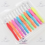 تصویر پک میل قلاب بافتنی ۱۱ عددی سایز ۲ تا ۸ با دسته ژله ای 