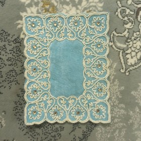 تصویر جانماز مخمل ابی اسمانی طرح شکوه در اندازه35در35سانتیمتر blue prayar mat35*35