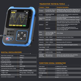 تصویر اسیلوسکوپ پرتابل 3 کاره افنیرسی DSO-TC3 تک کانال 500kHz , 10MSa/s با تستر قطعات و فانکشن ژنراتور 