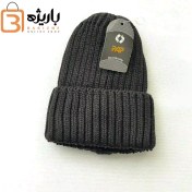 تصویر کلاه بافت مردانه لب برگرد مشکی درشت بافت 