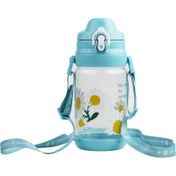 تصویر قمقمه گل آفتاب گردون مینیسو، مدل Sunrise Sunflowers Plastic Water Bottle with Shoulder Strap، آبی/گل آفتاب گردون، 520 میلی لیتر 