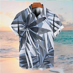 تصویر Men&#39;s Hawaiian Shirt 3D Floral Print Casual Short Sleeve Tops,S 