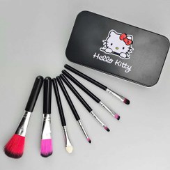 تصویر ست براش آرایشی 7 تکه هلو کیتی با جعبه فلزی - مشکی HELLO KITTY 7 PCS Mini brush kit