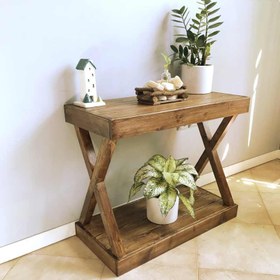 تصویر کنسول چوبی روستیک دکور مدل ایکس Wooden console