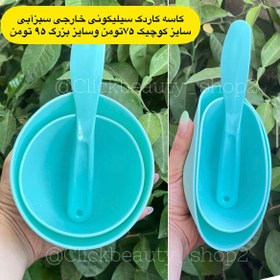 تصویر کاسه کاردک سلیکونی سبز آبی 