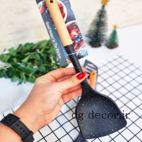 تصویر کفگیر نسوز دسته چوبی بامبو صاف بزرگ وارداتی 