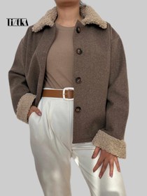 تصویر کت فوتر قهوه ای خز دار کد ۰۷۷ - سایز دو 