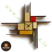 تصویر ساعت چوبی دیواری فانتزی ، مدرن و خاص طرح پازلی موندریان کد 611 