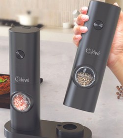 تصویر آسیاب ادویه دوتایی کیوی Battery Operated Lighted Salt Pepper Mill Automatic Spice Grinder Pack of 2