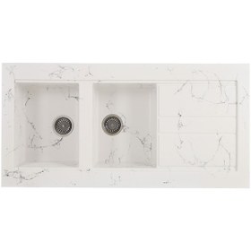 تصویر سینک گرانیتی روکار کیارا سایز ۱۲۰در ۶۰ تنوع رنگ - مشکی رگه سفید براق Granite sink