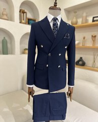 تصویر کت شلوار مردانه مجلسی دبل برست دوخت صنعتی سرمه ای 