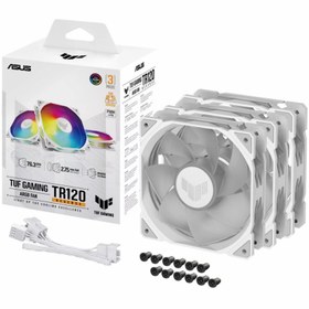 تصویر فن کیس ایسوس ASUS TUF GAMING TR120 3×1 WHITE REVERSE TUF Gaming TR120 WHITE REVERSE ARGB Fan - Triple Pack