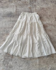 تصویر ست بلوز و دامن حریر وارداتی ، جنس دامن حریر جنس بلوز قلاب بافی آستین حریر - دامن ساده 