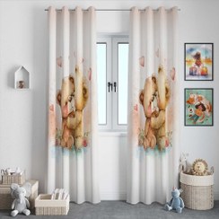 تصویر پرده اتاق کودک طرح خرس عاشق کد 11 