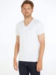 تصویر تی‌شرت مردانه یقه V، سفید برند Tommy Hilfiger Men's V-Neck T-Shirt, White