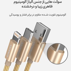 تصویر کابل تبدیل USB به USB-C و لایتنینگ روموس مدل CB21A طول 1.5 متر ROMOSS CB21A 2 IN 1 3A FOR LIGHTNING/TYPE C 1.5M FAST CHARGING DATA CABLE