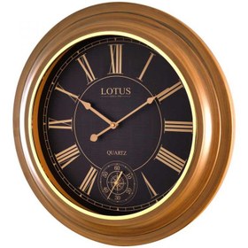 تصویر ساعت چوبی با زه فلزی آبکاری لوتوس کد W-682-MARION سایز 57cm سانتیمتر رنگ قهوه ای زمینه مشکی 