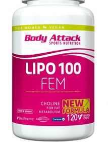 تصویر چربی سوز لیپو 100 زنانه 120 کپسول بادی اتک BODY ATTACK LIPO 100 FEM 120 Caps