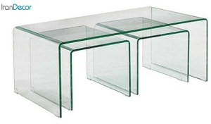 تصویر سرویس میز جلو مبلی و دو عسلی شیشه ای خم مدل کیمیا 