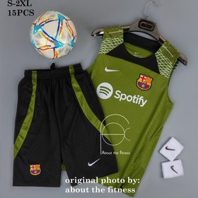 تصویر آستین حلقه ای شلوارک بارسلونا کیفیت تایلندی درجه یک Barcelona men's sports top and shorts set