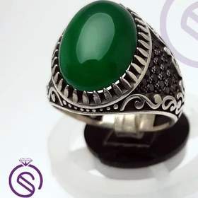 تصویر انگشتر نقره عقیق سبز مردانه مدل داریوش کد 62138 ا Dariush green agate ring Dariush green agate ring