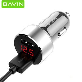 تصویر شارژر فندکی یواس‌بی با کابل میکرو باوین BAVIN PC373 2.4A Digital Power Indicator Car Charger Dual USB Port 12W 