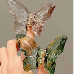 تصویر کیلیپس پروانه کریستالی شفاف3 عددی پینترستی کیوت سایز بزرگ همراه دو مینی کیلیپس دخترانه گیره مو فانتزی اکسسوری زنانه 