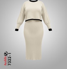 تصویر ست کراپ سارافون بافت سایز بزرگ پاییزه کد 7322 