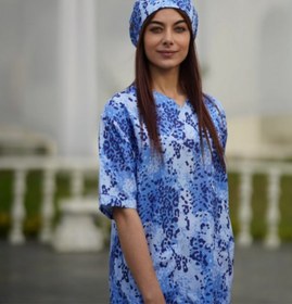 تصویر کلاه جراحی ساده آبی فانتزی | کلاه پزشکی زنانه | کلاه حجاب زنانه 