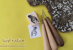 تصویر Price and online purchase of handmade linoleum stamp with wooden base in the shape of hand and heart 