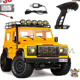 تصویر ماشین کنترلی لندرور دیفندر افرود با چراغ پروژکتور اسباب بازی OFF ROAD CRAWLER D90 