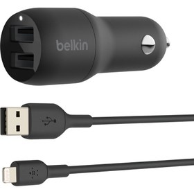 تصویر شارژر فندکی بلکین مدل BOOST CHARGE CCB001btBK 24W Belkin BOOST CHARGE CCB001btBK 24W Dual USB-A Car Charger