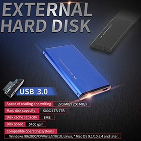 تصویر هارد اکسترنال Mrinb ، هارد اکسترنال ABS با سرعت بالا USBS.0 ، هارد اکسترنال 1TB / 2TB ، نشانگر LED ، برای ویندوز 98/2000 / XP / Vista / 7/8/10 ، آبی / سیاه 
