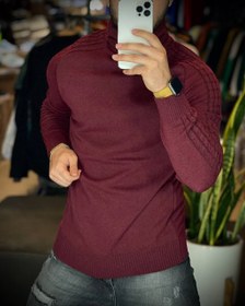 تصویر بافت یقه‌ اسکی ساده مردانه مدل آستین رگلان | کد BA09 