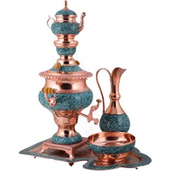 تصویر سرویس ۵ تکه سماور فیروزه کوبی صنایع دستی اصفهان 