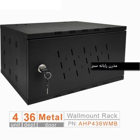 تصویر رک 4 یونیت عمق 36 درب فلزی مشکی Rack 4 units depth 36 black metal doors