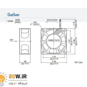تصویر جت فن 12V-0.26A سایز 6x6X2.5 مارک MINEBEA مدل 2410ML-04W-B50 