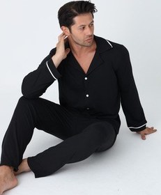 تصویر ست لباس خواب دکمه دار آستین بلند مردانه 
