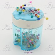 تصویر جاسوزنی رومیزی آهنربایی (پین پاد) آبی به همراه سوزن ته مروارید 