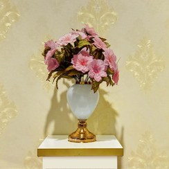 تصویر گلدان تندیس کد 1020 - فلزی و شیشه ای سفید طلایی 