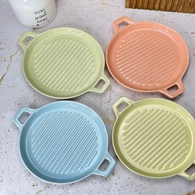 تصویر گریل رنگی گرد جنس چینی _ قابل استفاده فر و مایکروفر