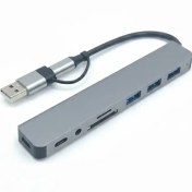 تصویر هاب هشت پورت USB 2 و تایپ سی تمام آلومینیومی 