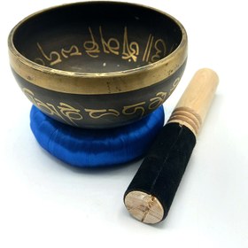 تصویر کاسه تبتی نیمه دستساز نپالی طرح بودا قطر 13cm 