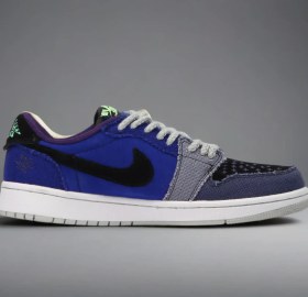 تصویر کتونی مدل نایک ایر جردن وان لو زایون وودو آبی Nike Air Jordan 1 Low Zion Voodoo Blue 