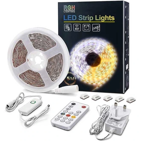 خرید و قیمت نوار LED سفید و گرم نور LED 5 متری ریموت RF 300 ال ای دی ...