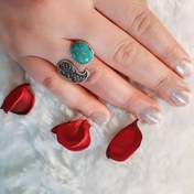 تصویر انگشتر نقره با سنگ فیروزه نیشابور کد 101135 